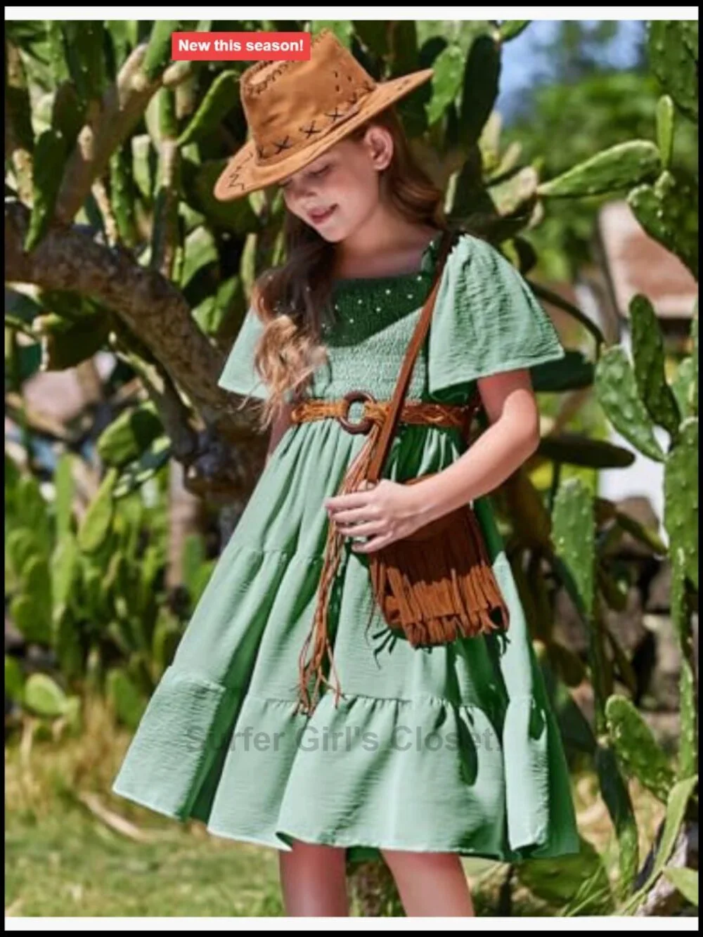 Girls Summer Smocked Swing Flowy Midi Dress with Pockets